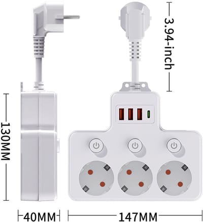 1-naar-3 stekkeradapter, stekkerdoos, meerzijdige USB TYPE-C stekkerdoos, multifunctioneel stopcontact, verlengsnoer, met schakelaar, met USB, stroomstekker, 1 stuk, stijl 1