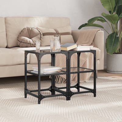 vidaXL - Salontafels - 2 - st - met - zwart - glazen - blad - 30x30x45 - cm - staal