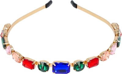 Haarsoires Haarband Diadeem 1cm – Facetstenen – Felle Kleuren – Multicolor Goud