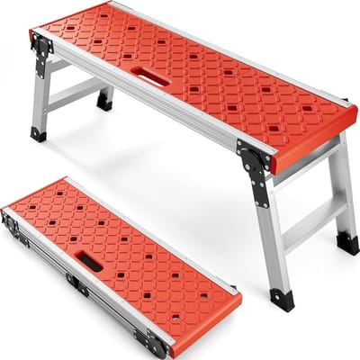 Vouwbare Werkladder - Draagbare Stepladder met Antislip Voeten en Veiligheidsvergrendeling voor Garage, Werkplaats en Thuisgebruik, Maximaal Belastbaar tot 150 kg, Rood