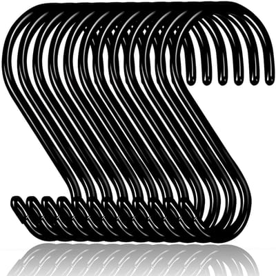 Grote S-haken met een hoog draagvermogen - 15 cm lange, antislip, met vinyl beklede, zwarte metalen S-haken voor kledingkasten, geschikt voor het ophangen van planten, buitenverlichting, keukengerei, handdoeken, enz. (12 stuks)