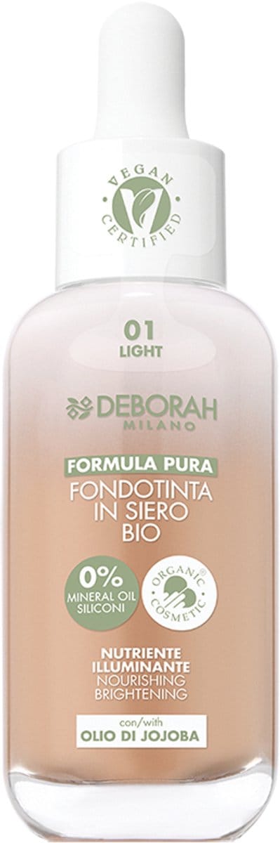 Deborah Milano Formula Pura Organic Serum, Druppelfles, Serum, Universele huid, Stralend, Voedend, Smoothing, Licht, Beige