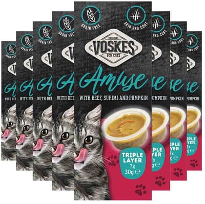 Voskes Kattensnack Triple Layer Rund-Sumiri-Pompoen - 8 x 7x30 gr - Voordeelverpakking