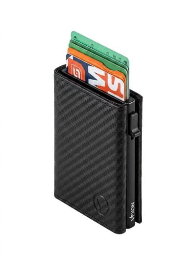 VEXON Lion - Wallet Pro - Premium Wallet Classic - Pasjeshouder Carbon - Kaarthouder - Met Rits - 10 Pasjes, Briefgeld en Muntgeld - RFID Creditcardhouder - Mannen en Vrouwen Portemonnee - Uitschuifbaar - Carbon