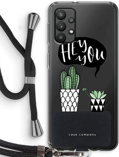 Case Company® - Hoesje met koord geschikt voor Samsung Galaxy A32 4G hoesje met Koord - Hey you cactus - Telefoonhoesje met Zwart Koord - Bescherming aan alle Kanten en Over de Schermrand