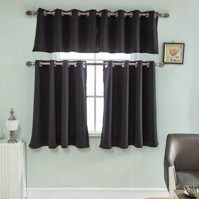 Bistrogordijnen Set - Korte Gordijnen Vitrage - Privacy en Decoratie - Ondoorzichtig Polyester - 74 x 36 cm - Zwart