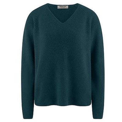 Trui V-hals 100% kasjmier Van Peter Hahn turquoise