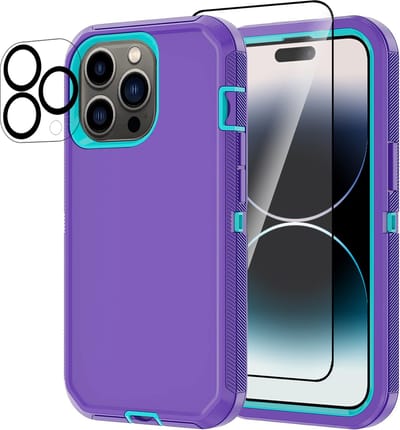 Stravo Heavy Duty iPhone 14 Pro Max case met Screen Protector en Lens Protector - Paars - Uitverkoop - Dustproof shockproof telefoonhoes cover bestaande uit 3 lagen inclusief schermbeschermer en lensbeschermer - Geschikt voor iPhone 14 Pro Max