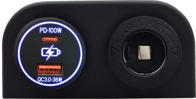 ProRide 12-24V USB/USB C Autolader 2 Poorten Opbouw - 100W+36W QC3.0 - Sigarettenaansteker - Blauw
