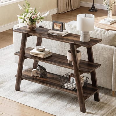 Tribesigns Consoletafel - 3-Laags Sidetable - Hout - Bruin - Industrieel - 105 x 37 x 80 cm - Console Tafel voor Hal, Woonkamer, Entree