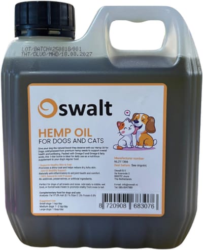 Oswalt Hennepzaadolie - Hennepzaadolie voor honden - 1 liter