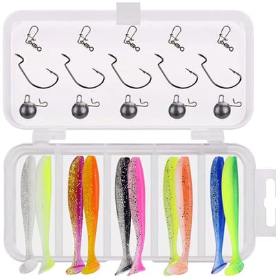 Dailygoods- Aas set inclusief zacht kunstaas - Wormhaken - Visgewichten - Draaibare drukknopen - Visaccessoires - Geschikt voor zoet/zout water - Vislokaas