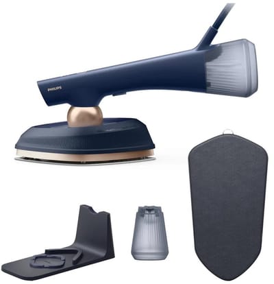 Philips OneTurn - GC215/20 - 2-in-1 hybride strijkijzer - Stomer met SoftBoard - Donkerblauw/Goud
