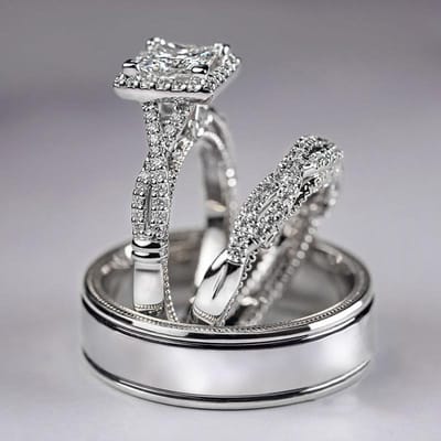 Huitan Luxe s/Ensemble Bague pour Femmes Hommes Mode Fête Mariage Charmant Incrusté Scintillant CZ Accessoires Noble Magnifique Bijoux 6