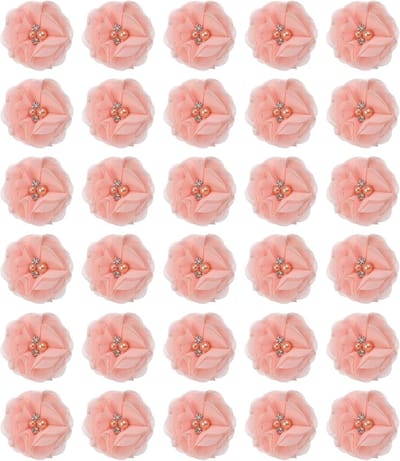 Chiffon Bloemen - Strass Applicaties - Kleding Versieren - Met Vilt Rug - 30 Stuks - Lichtroze