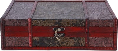 Vintage Houten Opbergdoos voor Sieraden, Boeken en Kaarten - Multifunctionele Decoratieve Schatkist met Klassiek Ontwerp en Gouden Druiven