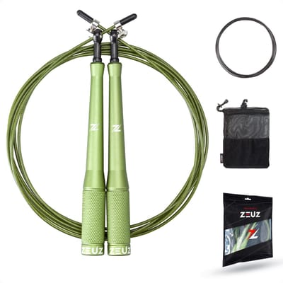 ZEUZ Professioneel Springtouw voor CrossFit & Fitness – Verstelbaar – Speed Rope – Volwassenen – SR-2 - Leger Groen