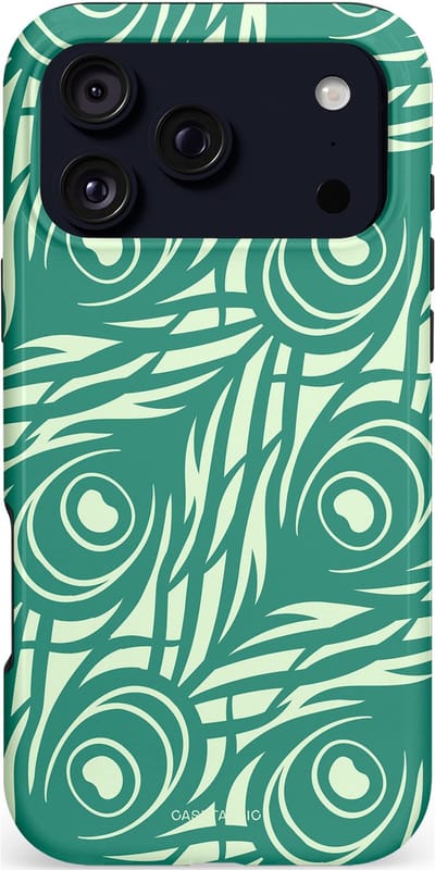 Casetastic hoesje geschikt voor Apple iPhone 17 Pro Max - MagSafe - Dubbellaagse bescherming - Troste Turquoise Pauw Veren - Fashion Case - Turquoise Mintgroen Crème