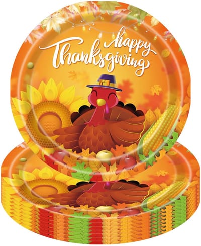 Allecto - Papieren Platen Thanksgiving Dag - Herfst Tafelgerei - 9 Inch Oranje - Happy Thanksgiving Decoraties - Ideaal voor Feestelijke Tafels - 1...