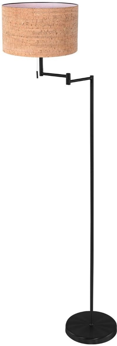 Vloerlamp Bella 4362ZW - Eigentijds zwart met kurken kap, hoogte 154 cm, reikwijdte 45 cm, uitklapbaar, Mexlite
