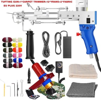 LabelOne Tufting Gun - Tufting - Borduurmachine - Starterspakket - incl. tapijttrimmer - 360 graden draaibare handgreep - blauw
