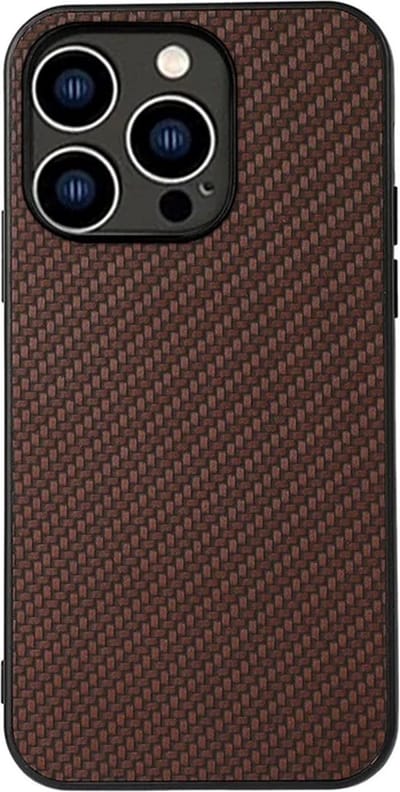 Cityhoesje – iPhone 15 Pro Max – Backcover hoesje – Carbon Fiber Texture PU – Bruin