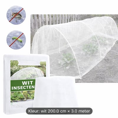 Wit Fijnmazig Tuinvogelnet & Insectennet 200 x 500 cm – Plantenbescherming Gaasdoek voor Groenten, Fruit en Planten – Anti-Insect en Vogelwerend – Inclusief Plantverzorgingspleisters