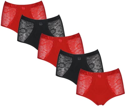JC 5-Pack Licht corrigerende dames slips H201 assorti Zwart en Rood - maat M