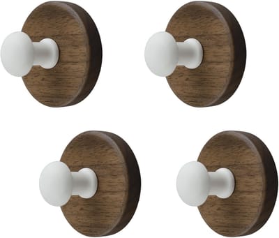 Cosensi- Wandhaak 4 Stuks - Walnoot Houten Wandhaak - Decoratieve Haak - Sterke Plakhaak - Voor Tas/Hoed/Slippers - 60 mm Diameter