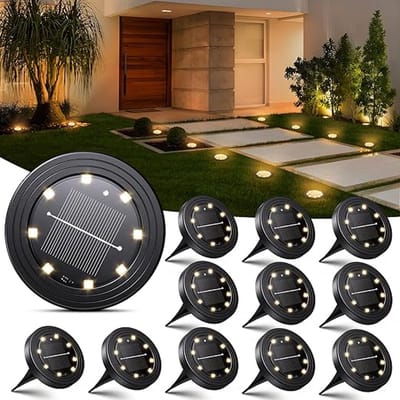 Solar Grondspots 12 Stuks - Tuinverlichting op Zonne Energie - 8 LED Warm Wit - IP68 Waterdicht - Automatisch Aan Uit - Buitenverlichting voor Tuinpad Oprit Terras en Gazon