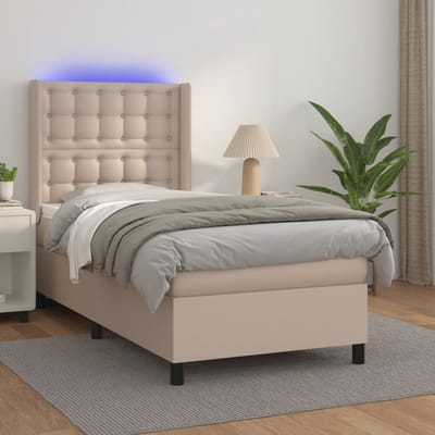 vidaXL - Boxspring - met - matras - en - LED - kunstleer - cappuccinokleur - 100x200cm
