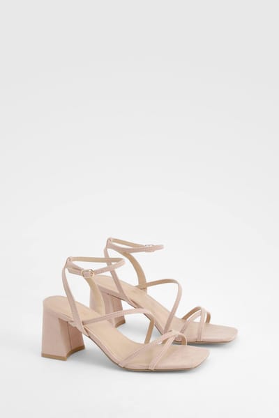 boohoo Dames Mid Block Hiel Sandalen met Bandjes | Nude | Maat: 37