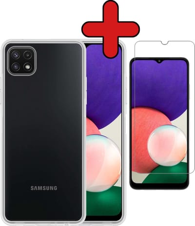 Hoesje - Met Screenprotector - Geschikt voor Samsung Galaxy M22 - Sterk & Shockproof - Telefoon Hoes - Back Cover - Siliconen Case - Telefoonhoes - Transparant