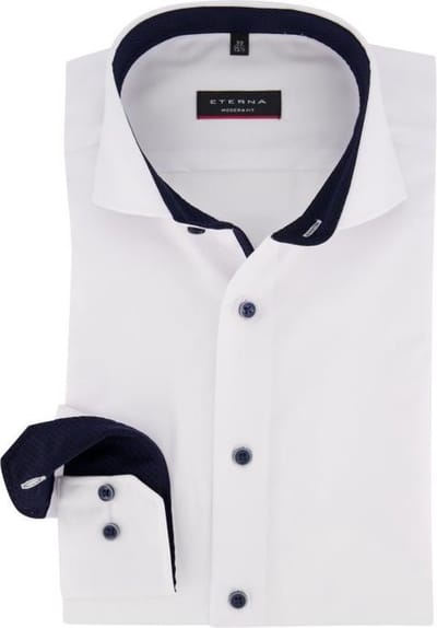 ETERNA modern fit overhemd - niet doorschijnend twill heren overhemd - wit (donkerblauw contrast) - Strijkvrij - Boordmaat: 38