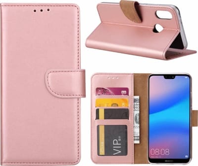 Ntech Hoesje Geschikt voor Huawei P Smart (2019) Portemonnee / Booktype hoesje / met opbergvakjes Rose Goud