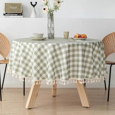 Moderne Minimalistische Linnen Effen Ronde Tafelkleed Handgemaakt Kant Verdikt Tafelkleed Waterdicht Stofdicht Tafelkleed 90x90cm