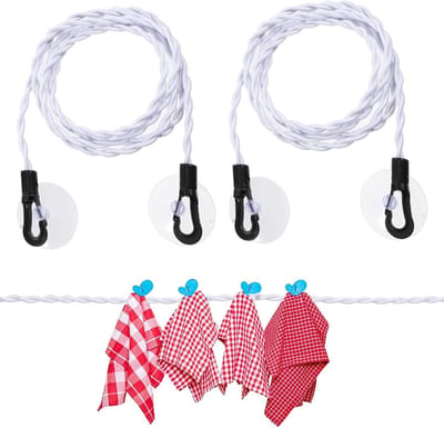 Thijox - Reiswaslijn 2 stuks, draagbare waslijn met haak en zuignap, campingaccessoires voor binnen en buiten, ideaal voor reizen, vakantie, outdoor,