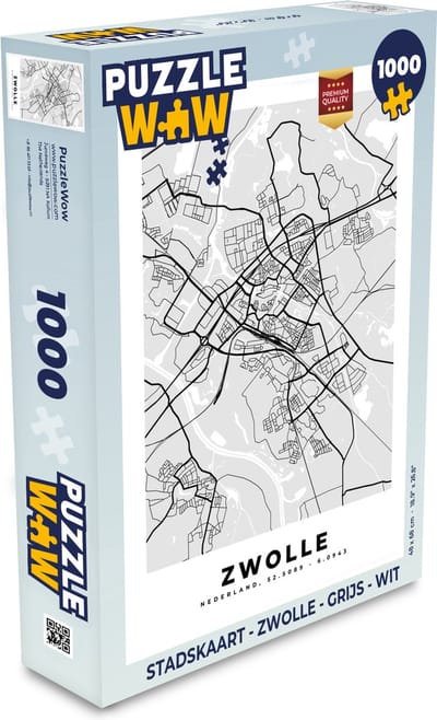 Puzzel Stadskaart - Zwolle - Grijs - Wit - Legpuzzel - Puzzel 1000 stukjes volwassenen - Plattegrond