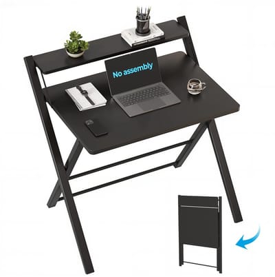 Dailygoods- Opvouwbare Tafel 70 cm - Gaming Tafel - Laptop Tafel - Schrijftafel - 2-laags Opbergplanken - Ruimtebesparend - Bureau