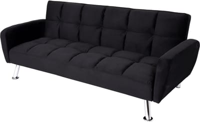 Sofa MCW-K19, bank slaapbank logeerbed slaapbank opklapbare bank, nosag schorsing slaapfunctie 203cm ~ fluweel zwart
