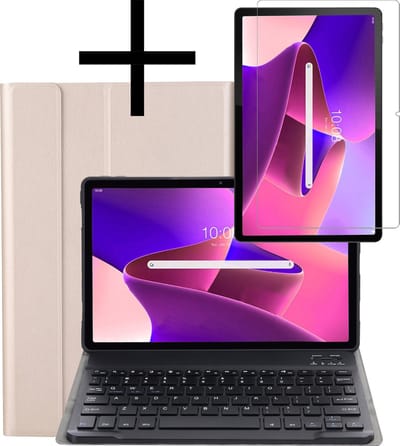 Hoes - Geschikt voor Lenovo Tab M10 Plus (3e / 3rd Generatie) - Met Screenprotector - Keyboard Book Cover - Toetsenbord Case - Hoesje - Goud