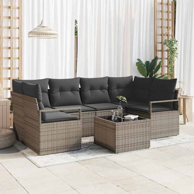 vidaXL - Tuinbank - Set - 7 - st - 6-Aantal - zitplaatsen - Grijs - poly - rattan