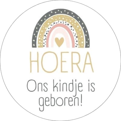 20 x Sluitstickers Hoera Ons Kindje Is Geboren - Stickervel | Regenboog Goud Zwart Blauw Roze Wit | 40 mm | Geboorte Sticker | Sluitstickers Envelop | Sticker Geboortekaart | Baby Nieuws