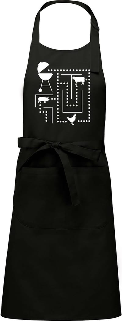 Luxe BBQ- en keukenschort - tesktschort - Pak me dan - 76 x 90 cm - verstelbaar en voorvak - one size - verjaardag - barbecue cadeau - zwart
