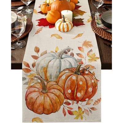 Dankzijdag Pompoen Bladeren Linnen Tafel Runner Commode Sjaal Herfst Esdoornblad Tafel Runner Feest Bruiloft Feest Tafel Decoratie 150x33cm