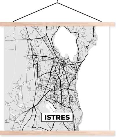 Posterhanger incl. Poster 40x40 cm - Schoolplaat - Stadskaart - Frankrijk - Kaart - Istres - Plattegrond - Textielposter - Blanke latten - Stadskaart