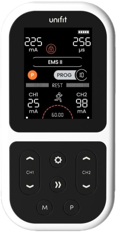 TensCare – Unifit – Dubbelkanaals TENS Apparaat en EMS Spierstimulator – 12 TENS programma's – Verlichting bij Pijn en Spierherstel – Oplaadbaar - Nekpijn - Pijnverlichting - Elektrodentherapie - Spierstimulator - Pijntherapie