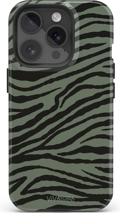 VivaLora Tough Telefoonhoesje iPhone 14 Pro met MagSafe - Wild Lines Zebra Print - 2-in-1 Phone Case - Hard Case & Siliconen Backcover - Extra Bescherming - Shockproof Cover - Zebraprint Groen