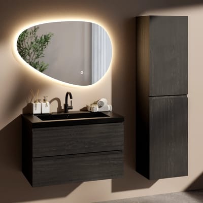 Mirlux Badkamermeubelset Imperial - 80cm - Zwart Eiken - Wastafel Zwart