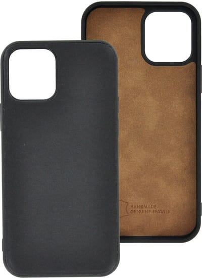iPhone 12 Pro Max Hoesje - iPhone 12 Pro Max hoesje Echt leer Back Cover P Case Zwart